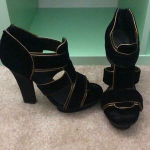 Tory Burch Black Carsonie Velvet Platforms
